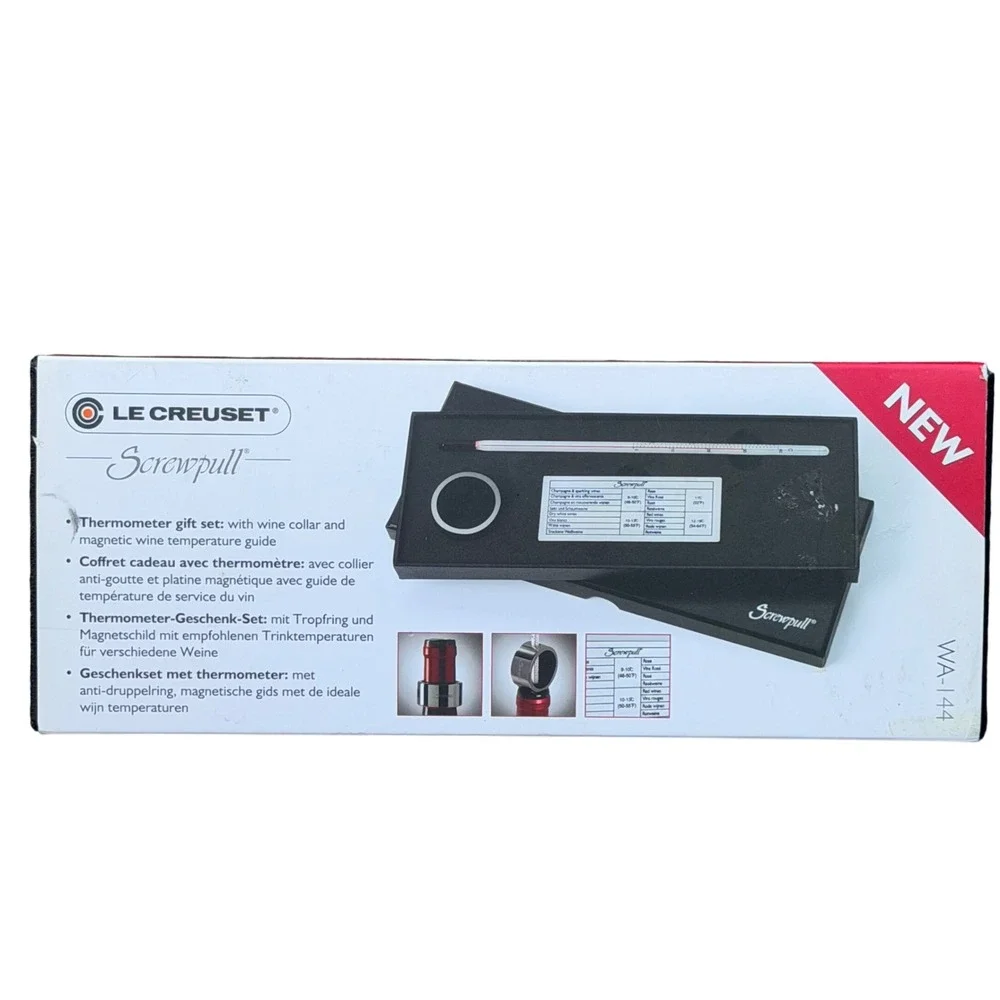Le Creuset Screwpull Wine Thermometer Gift Set WA-144 Drip Ring Magnetic NEW
